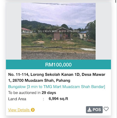 Banglo di Muadzam Shah, Pahang di Lelong pada Harga RM100,000