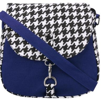 Houndstoth Blue Canvas Sling Bag For Women