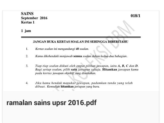 Set Ramalan Sains UPSR 2016 - BAHAN SEKOLAH RENDAH