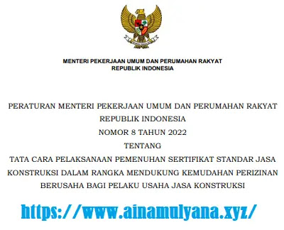 Permen PUPR Nomor 8 Tahun 2022, PermenPUPR Nomor 8 Tahun 2022