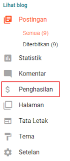 cara menampilkan penghasilan di menu blogger