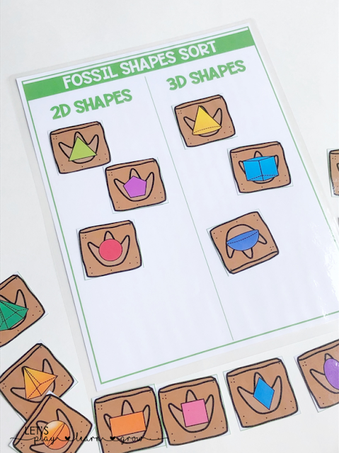 Dinosaur Themed Shape Sorting 2d and 3D Shapes