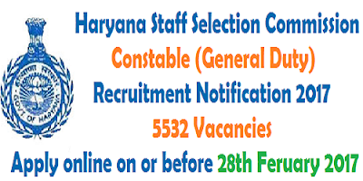 Haryana SSC Constable Recruitment Notification 2017