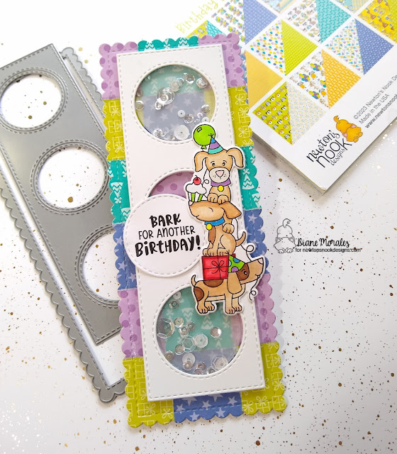 Bark for Another Birthday Card by Diane Morales | Birthday Woofs Stamp Set, Birthday Woofs Paper Pad and Slimline Frames & Portholes Die Set by Newton's Nook Designs #newtonsnook #handmade