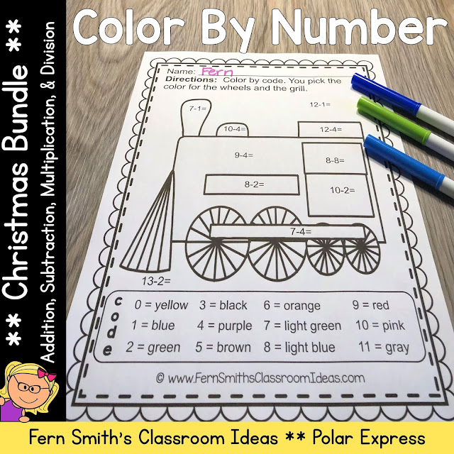 Christmas Polar Express Addition, Subtraction, Multiplication, and Division Color By Numbers Printables by Fern Smith's Classroom Ideas at TeacherspayTeachers, TpT.