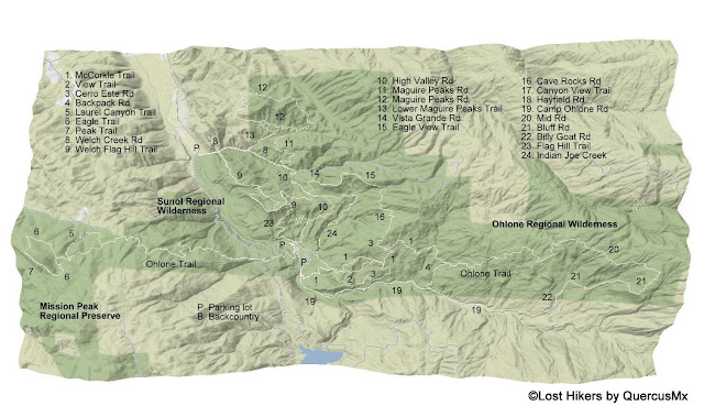 Sunol Regional Wilderness Trail Map by Lost Hikers