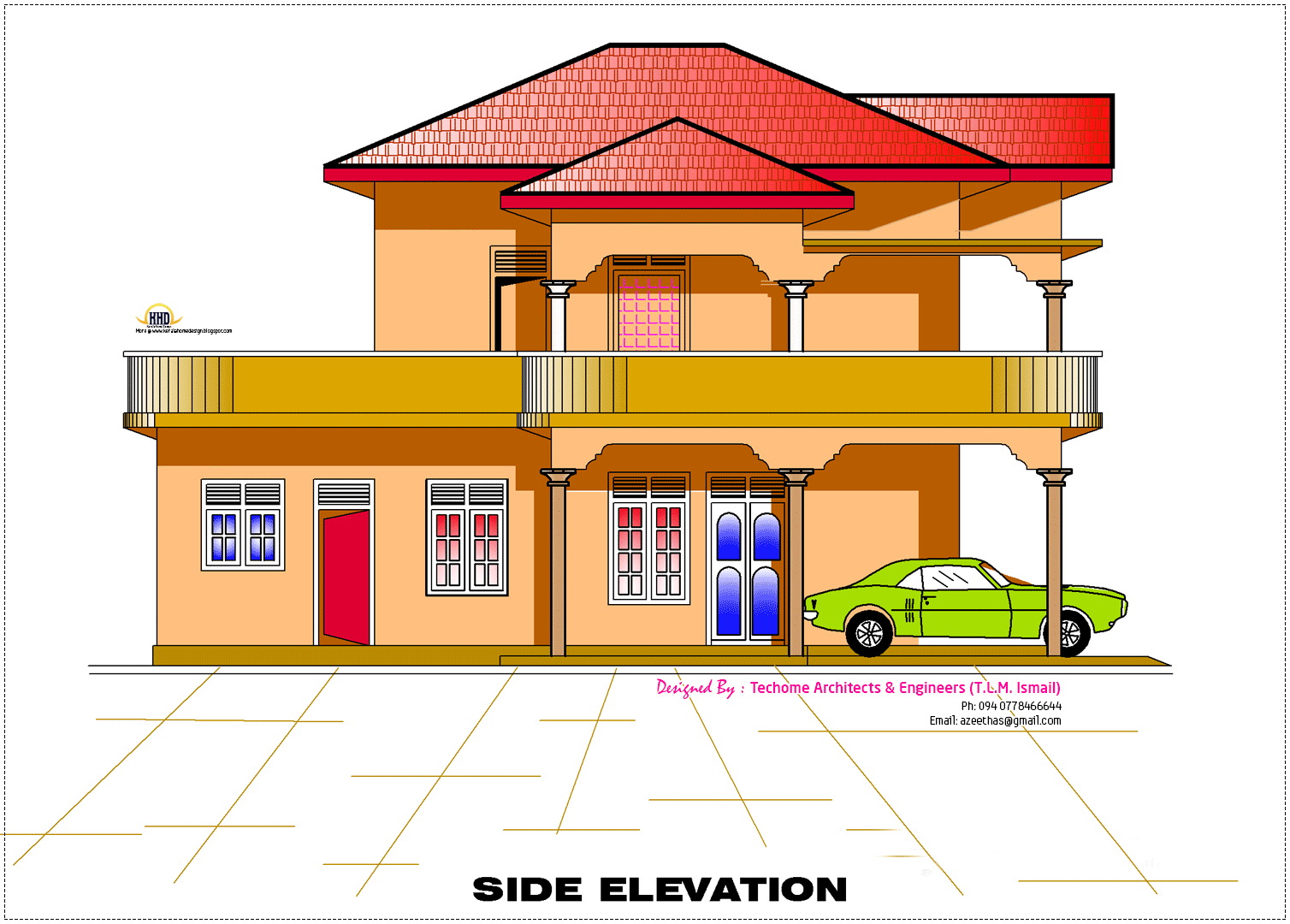 2d elevation and floor plan of 2633 sq feet KeRaLa HoMe