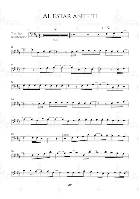 Al estar ante ti  partitura gratis para trombón y bombardino (free music sheet trombone and euphonium) - instrumentos, notas, himnario Adventista JPEG y PNG cristianas, adventistas