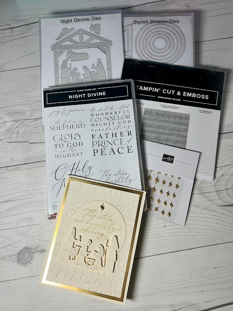 Stampin' Up! Night Devine Stamp Set & Dies and other tools to create handmade Christmas Card