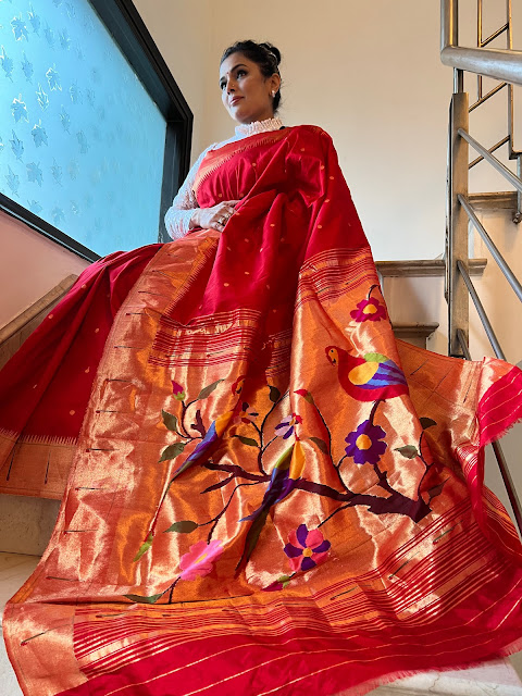 Red silk paithani saree