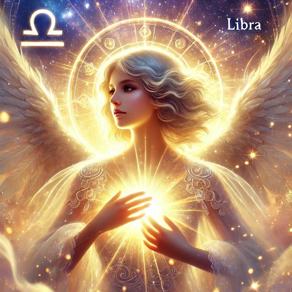 A glowing angel touching their heart, guiding Libra to trust their emotions and follow their true desires.