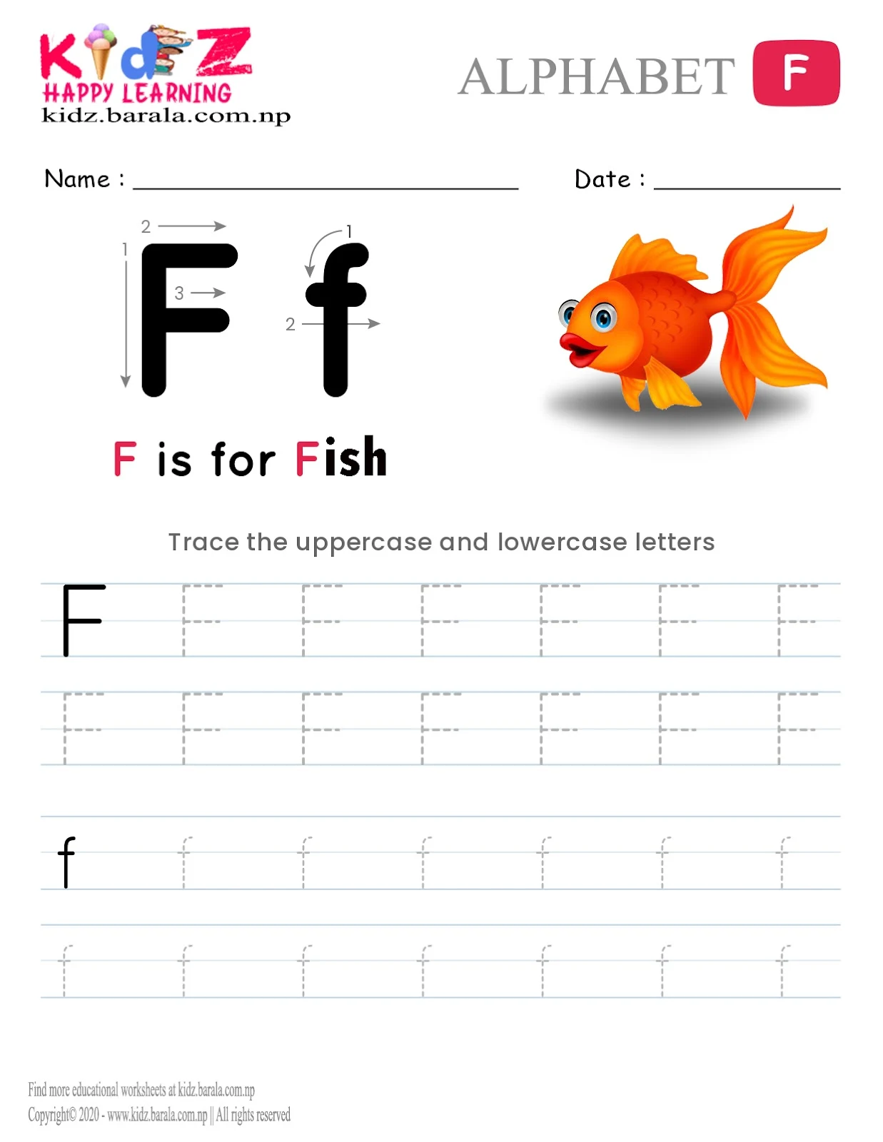 Alphabet F tracing worksheet free download .pdf