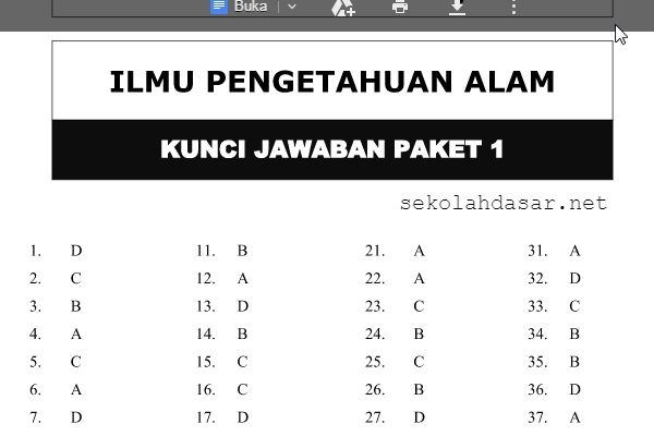 Soal Latihan UN SD/MI 2016 dan Kunci Jawabannya