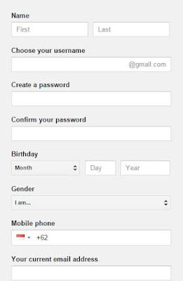 formulir pengisian pendaptaran gmail baru