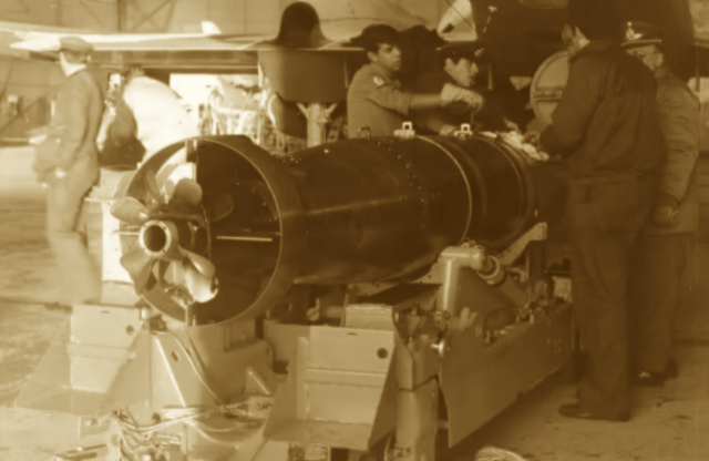 Argentinian Navy technicians working on Mk. 13 torpedo