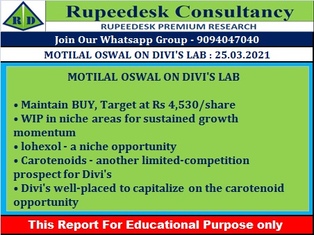 MOTILAL OSWAL ON DIVI'S LAB - Rupeedesk Reports