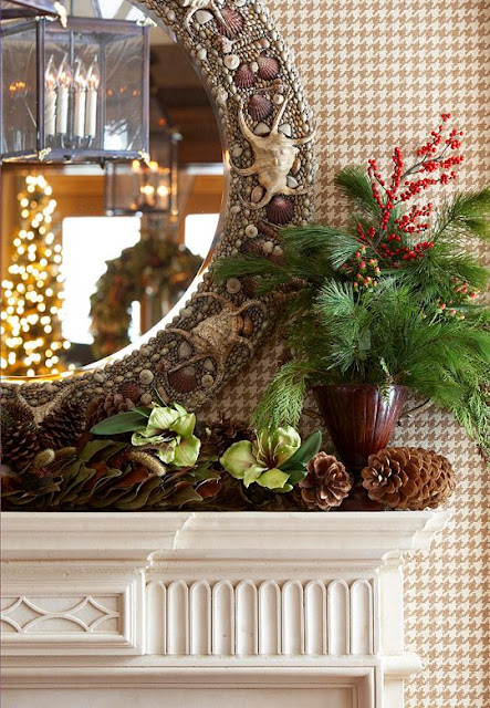 image result for beautiful classic traditional Christmas fireplace mantel decorating greenery