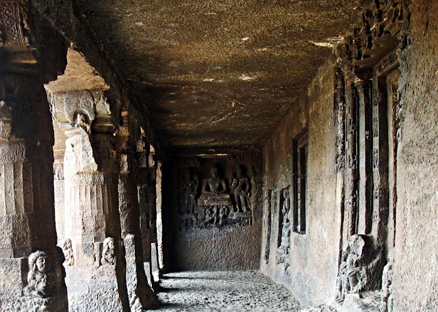 carved corridor of the Aurangabad caves