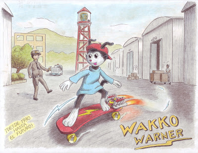 Wakko jugando con una turbo patineta (Caricatura de un skateboard)