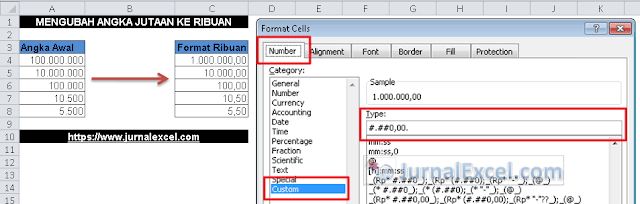mengubah Angka Jutaan ke Ribuan Dengan Tambahan Desimal - JurnalExcel.com