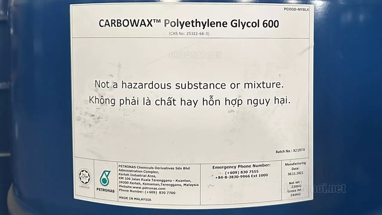 CARBOWAX™ Polyethylene Glycol (PEG 600) – Giải pháp hoàn hảo cho nhiều ứng dụng