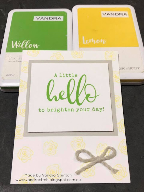 #CTMHVandra, Colour Dare Challenge, color dare, TicTacToe, flowers, Random Stamping, cardmaking, twine, friendship, #CTMHeverylittlething, Stamp of the Month, hello, thanks, 