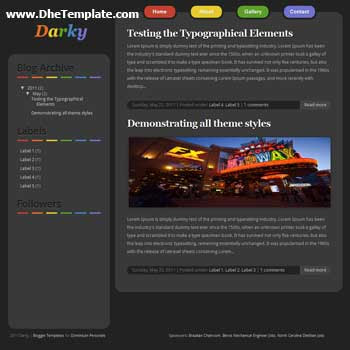 Darky blogger template. minimalist design template