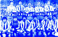 R. C. DEPORTIVO DE LA CORUÑA - La Coruña, España - Temporada 1976-77 - Pardo, Piris, Richard, Piña y Gallego; Pousada, Buyo, García, Traba y Castro - 11º clasificado en la Liga de 2ª División. Héctor Rial, Jose Mª Martín, José López y Juan Arza se sucedieron como entrenadores