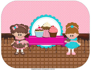 Girls Cooking Cupcakes, Free Printable Labels.