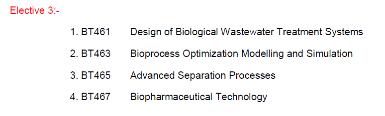 ktu Semester 5 elective Biotechnology Biotechnology and biochemical engineering slotwise subjects along with credits