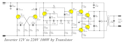 Inverter Circuit Diagram 100w on Transistor Inverter Circuit 12v To 220v 100w Schematic Diagram