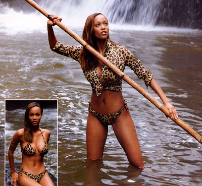 Tyra Banks with her leopard bikini
