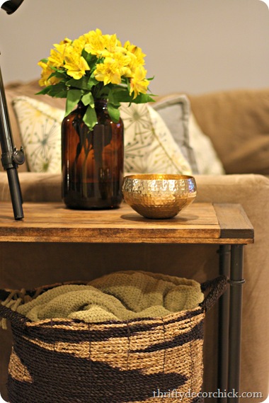 wood and metal industrial side table