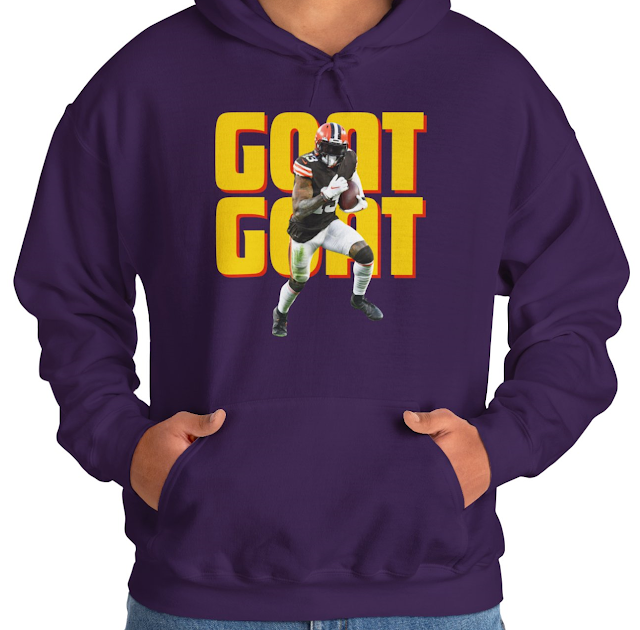 A Hoodie With NFL Player Odell Beckham Jr. Running Holding The Duke and GOAT Text In The Background