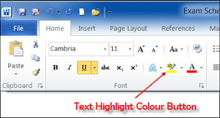 Text Highlight Colour Button in Ribbon of MS Word 2010