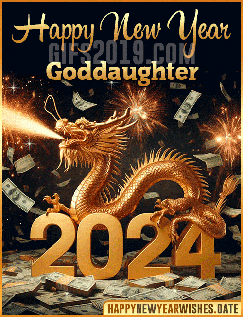 Golden Dragon Happy New Year messages 2024 gif for Goddaughter