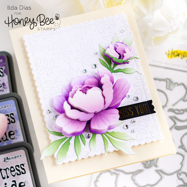 Lovely Layers Peony, Miss You Card,Honey Bee Stamps,Birthday Bliss Release, Friendship Card,Ink Blending,distress oxide,Card Making, Stamping, Die Cutting, handmade, ilovedoingallthingscrafty, Stamps, how to,