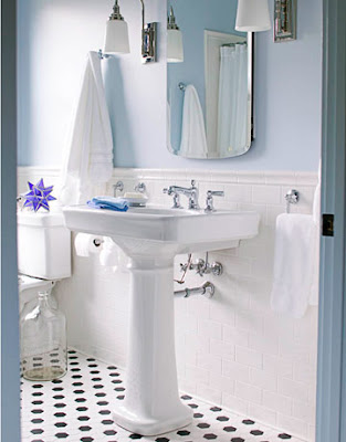 Black and White Tile Bathroom Floor Blue Bathroom