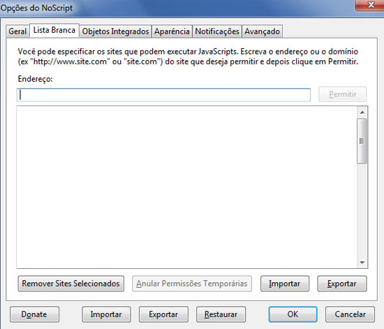 Lista branca do NOSCRIPT - Sites permitidos