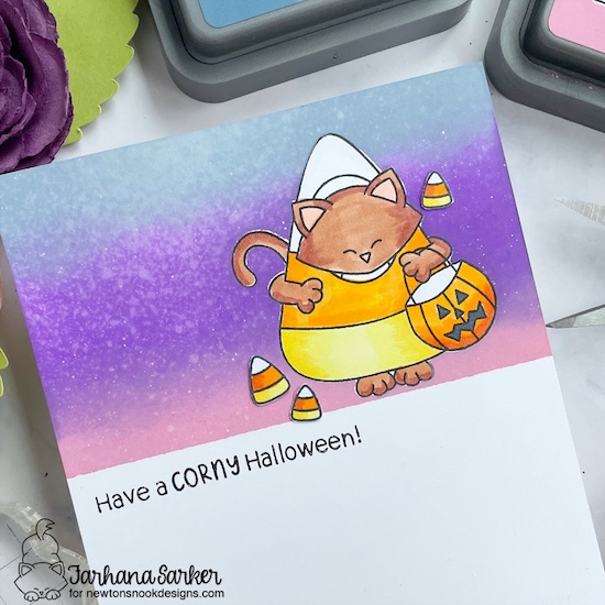 A Corny Halloween Card by Farhana Sarker | Candy Corn Newton Stamp Set by Newton's Nook Designs #newtonsnook #handmade