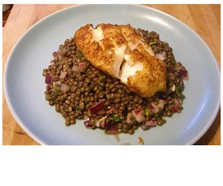 roast cod on spiced puy lentils