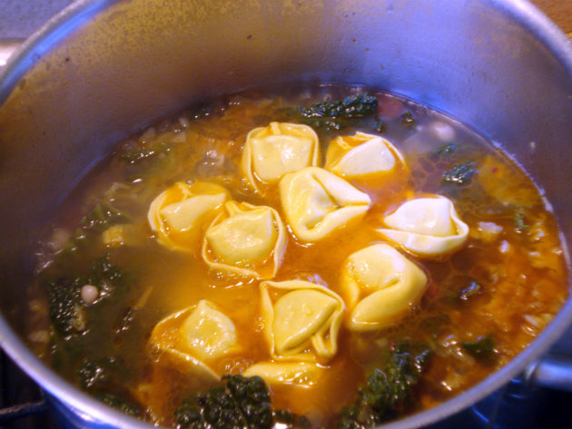 savoy cabbage and tortellini in soup