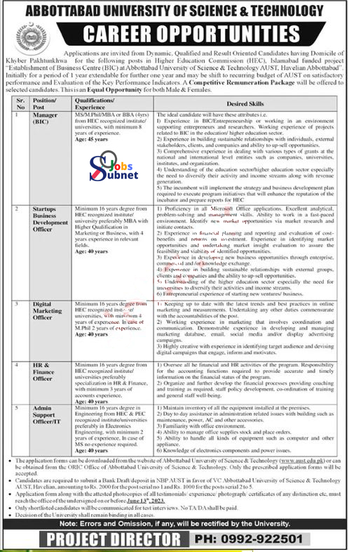Abbottabad University Of Science And Technology Jobs 2023 Advertisement