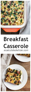 Breakfast Casserole with Bacon, Sausage, Sweet Potato, and Kale | acalculatedwhisk.com @beckywink
