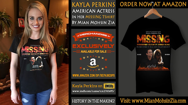 Kayla Perkins, American Actress in her Branded MISSING TShirt by Mian Mohsin Zia