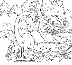 Prehistoric earth Jurassic jungle good dinosaur coloring pages Brontosaurus tropical forest terrain