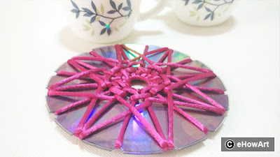 best out of waste, diy, do it yourself, creative, reuse craft, school project, kids craft, handmade gift, easy craft, how to make tea coaster, coaster, silky thread, simple, unique craft, diy tea coaster, diy coaster, how to make coaster, compact disc, cd