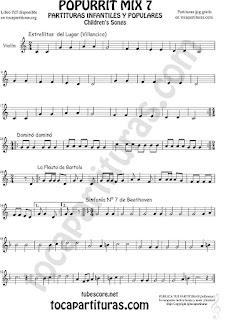  Partitura de Violín Campanitas del Lugar Dominó La Flauta de Bartolo Sinfonía Nº 7 Beethoven Popurrí Mix 7 Sheet Music for Violin Music Scores 