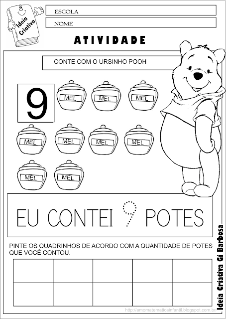 Caderno de Atividades Matemática Grátis Contando com o Ursinho Pooh