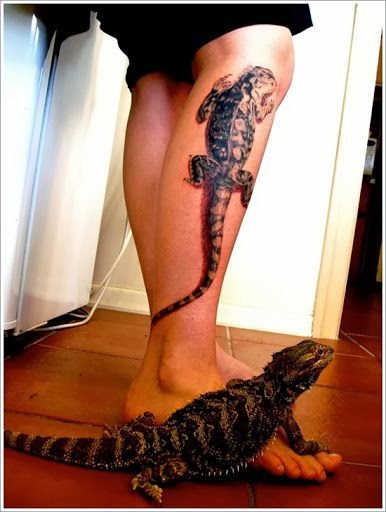 Women Leg With Lizard Walking Tattoo, Lizard Walking On Women Leg Tattoo, Women Leg Lizard Walking Tattoo, Walking Women Leg Lizard Tattoo, Animal, Women,